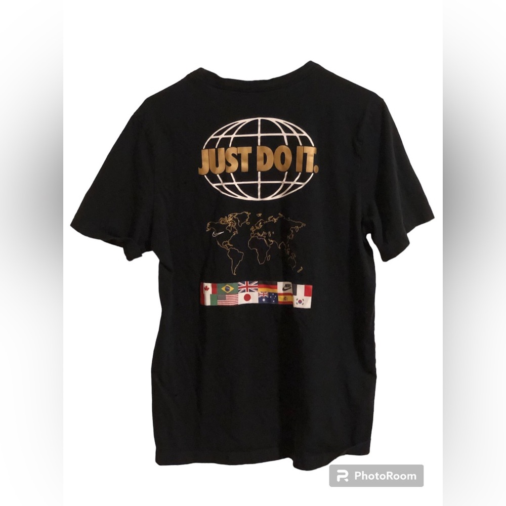 Nike The Nike Tee Just Do It black short sleeve globe flag tshirt 100% cotton L